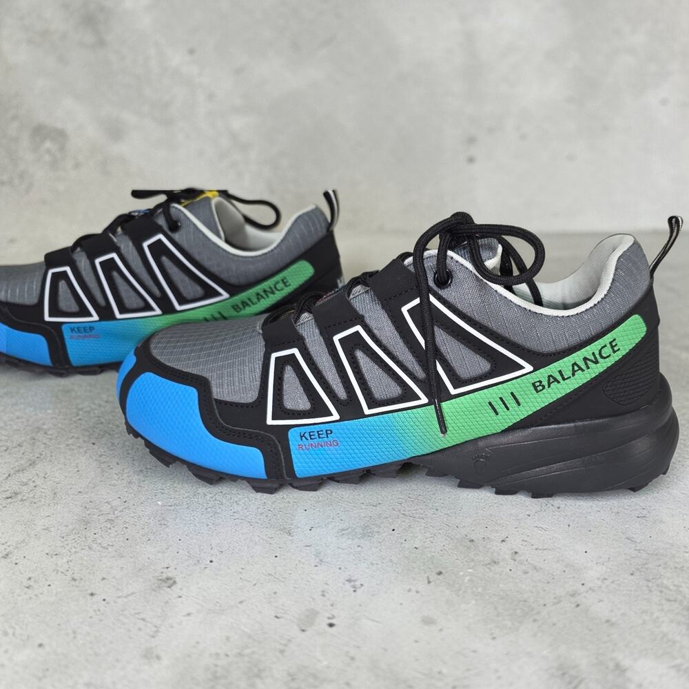 Hike Balance Keep Running Gray Blue Green Orthopedic Hiking Shoes Size 46 NWOB